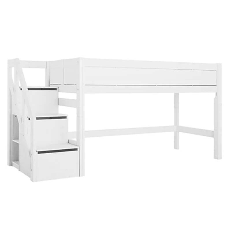 LIFETIME Kidsrooms Semi High Bed with Step Ladder 90x200cm - White