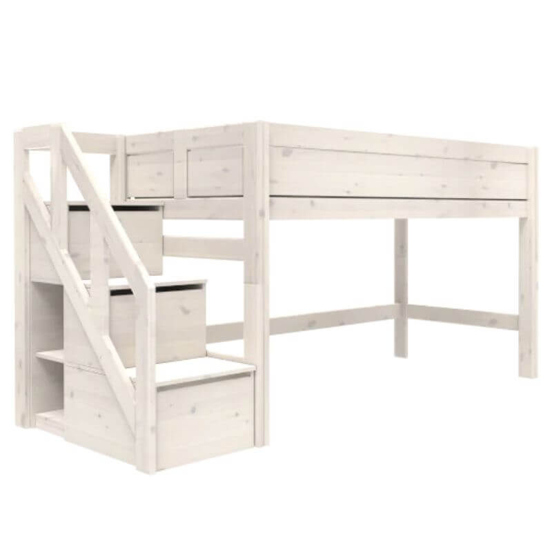 LIFETIME Kidsrooms Semi High Bed with Step Ladder 90x200cm - Whitewash