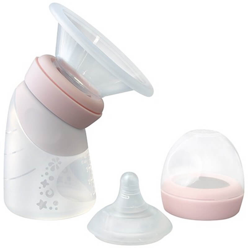 Marcus & Marcus Silicone Angled Feeding Bottle & Breast Pump - Peach