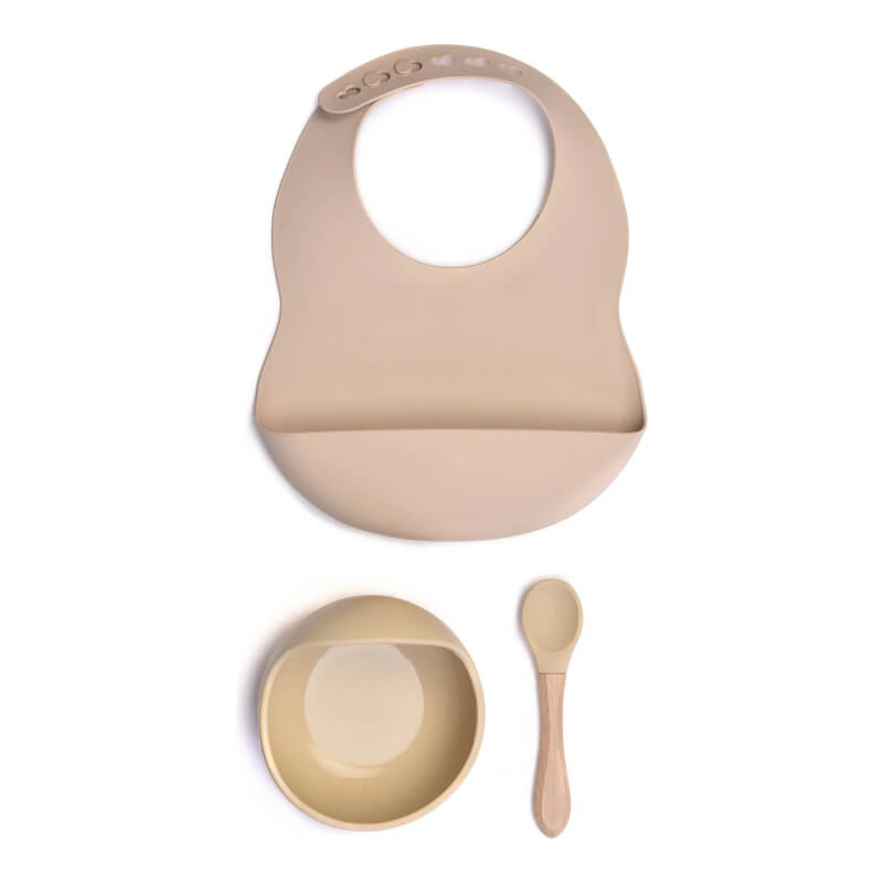 Milk It Baby Silicone Bib & Bowl Set - Sandy Beige