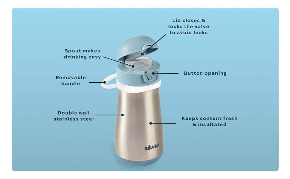 Beaba Stainless Steel Spout Bottle 350ml - Sage Green