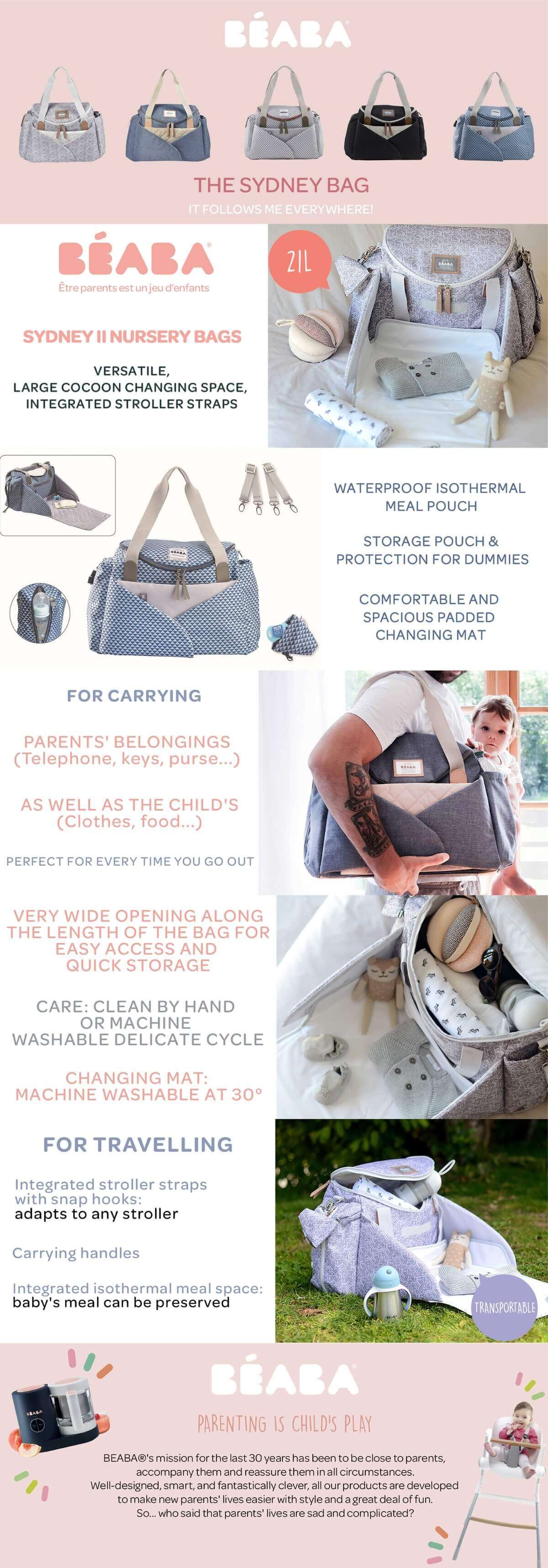 Beaba Sydney II Changing Bag - Play Print, Marsala
