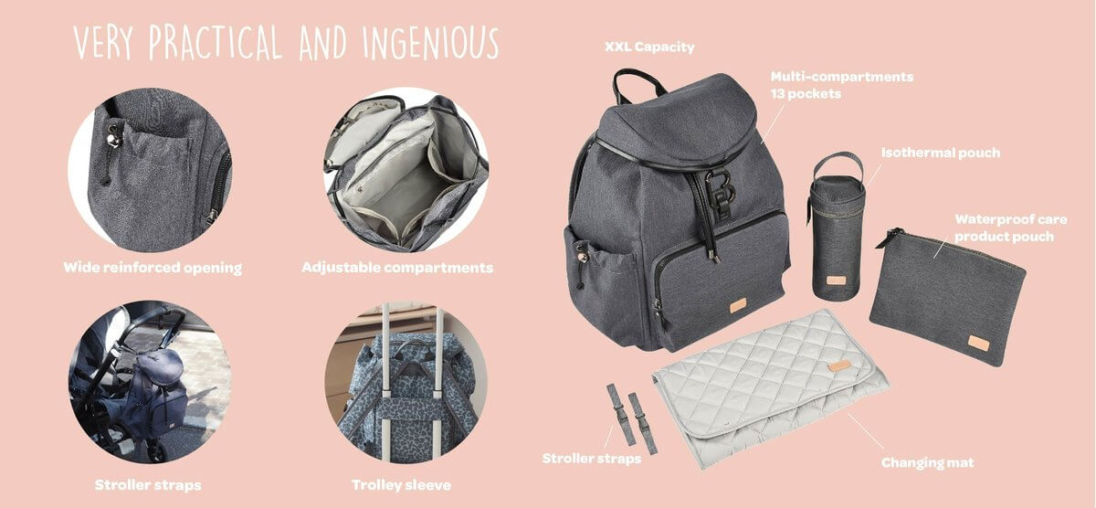 Beaba Vancouver Nursery Backpack XL - Dark Grey