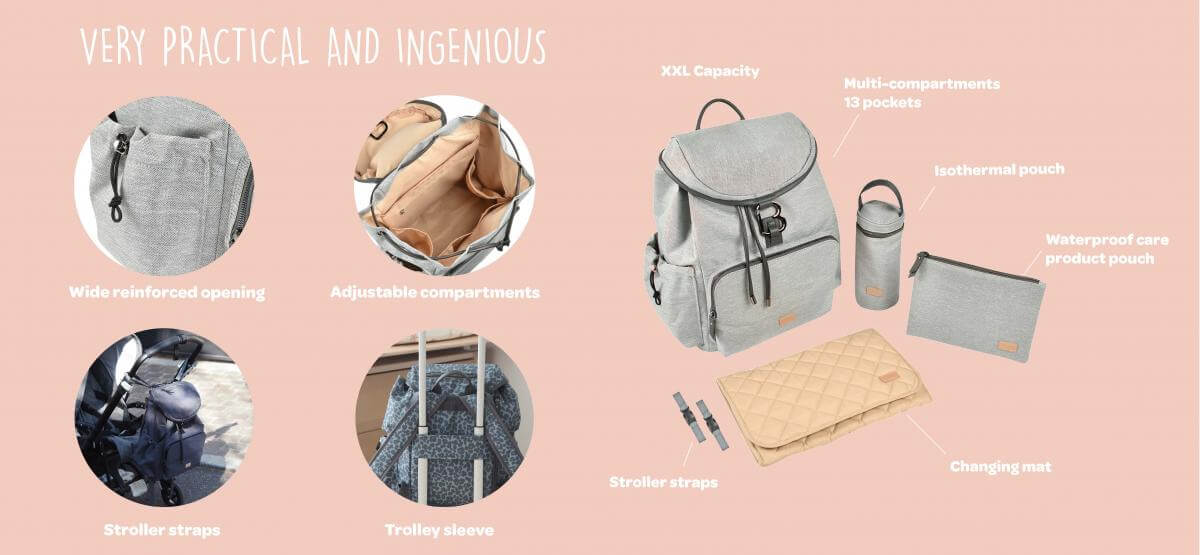 Beaba Vancouver Nursery Backpack XL - Heather Grey
