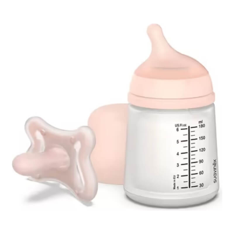Suavinex Zero Zero Newborn Starter Set - Anti-Colic Bottle 180ml with Silicone Teat - Adaptable Flow 0m+ with Silicone Soother -2-2m