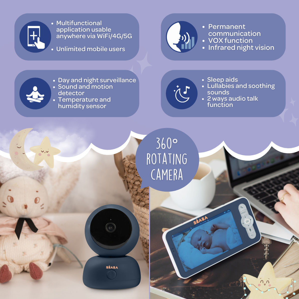 Beaba Zen Premium Video Baby Monitor - Night Blue