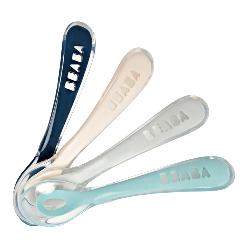 2nd Stage Silicone Spoons 4 Pack - Dark Blue/Old Pink/Light Mist/Airy Green
