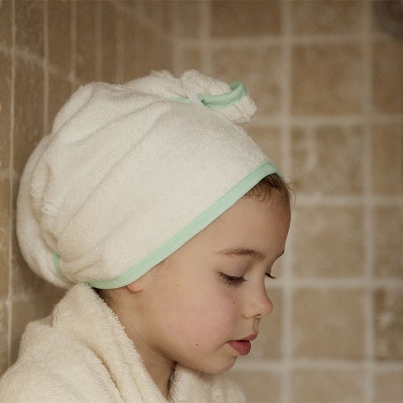 Cuddledry Cuddletwist Hair Towel - Natural White with Mint Trim