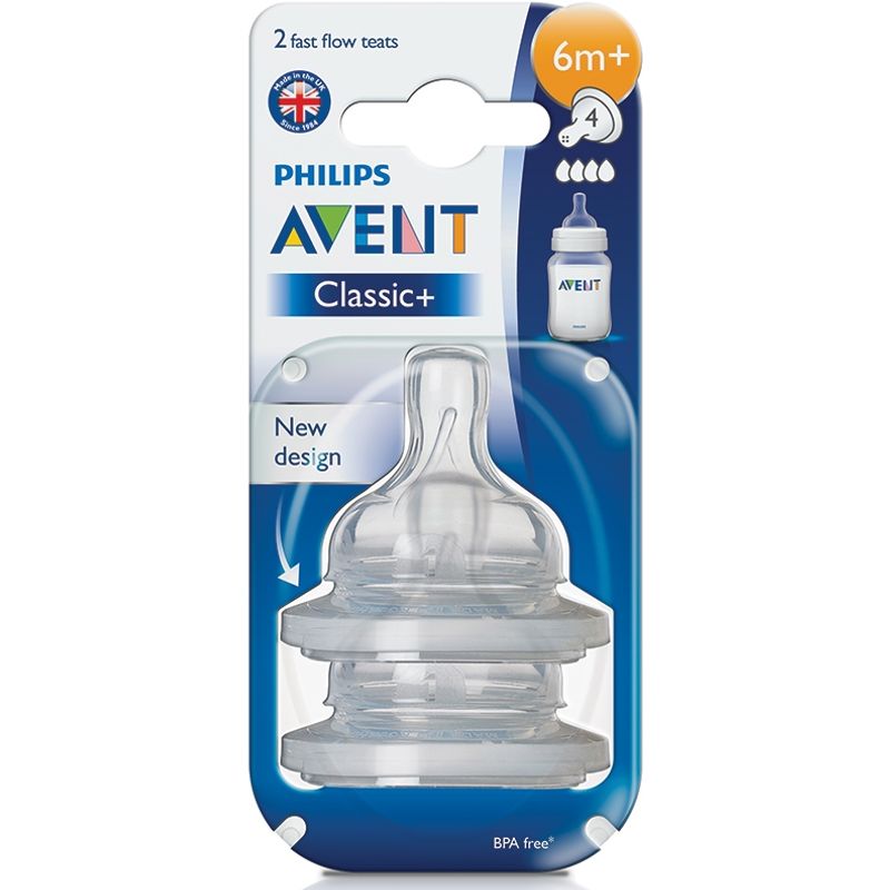 Philips Avent Classic Twin Pack Teats - Fast Flow 6m+