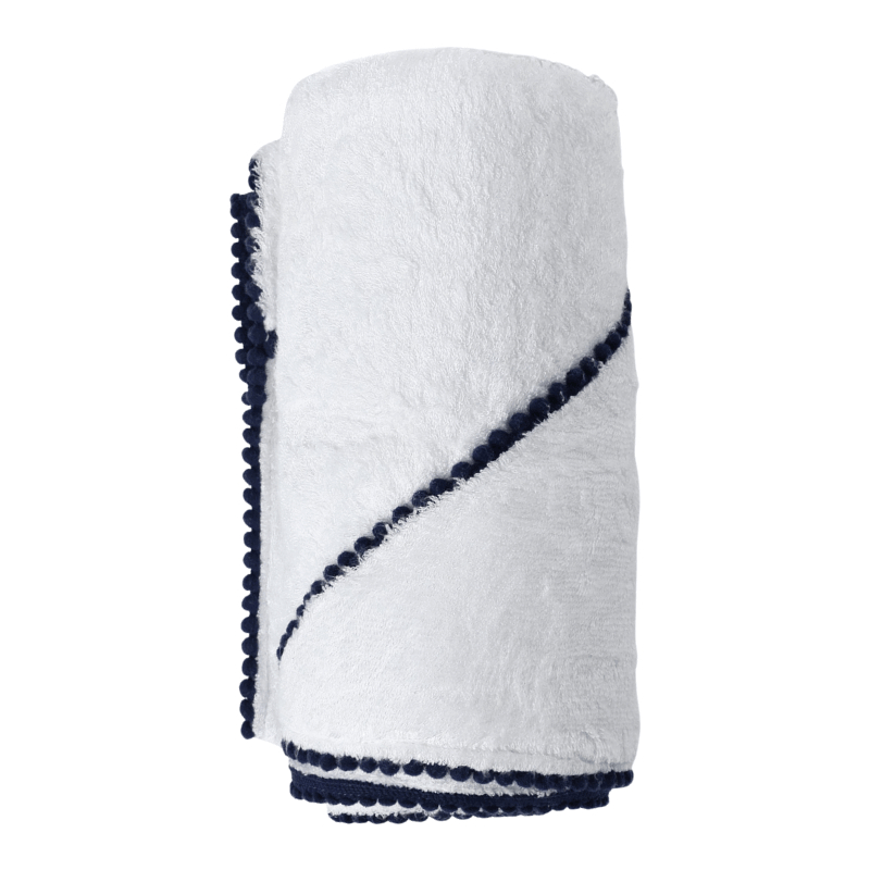 Bamboo Pom Pom Hooded Towel - Navy