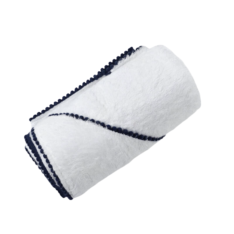 Bamboo Pom Pom Hooded Towel - Navy