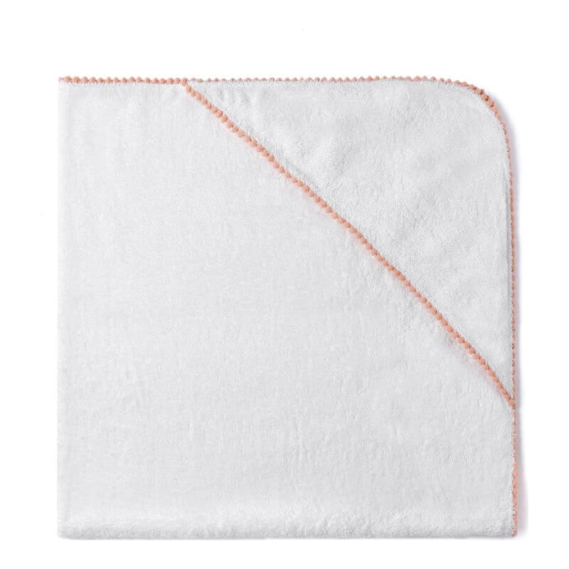 Bamboo Pom Pom Hooded Towel - Peach