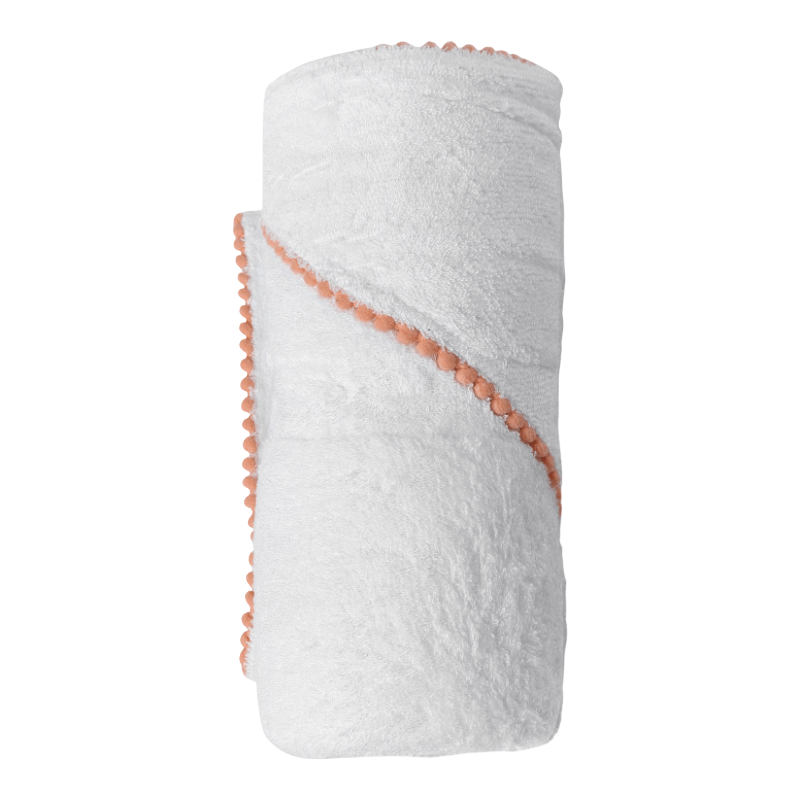 Bamboo Pom Pom Hooded Towel - Peach