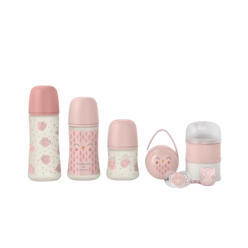 Bonhomia Owl Welcome Baby Gift Set 7 Pieces - Pink