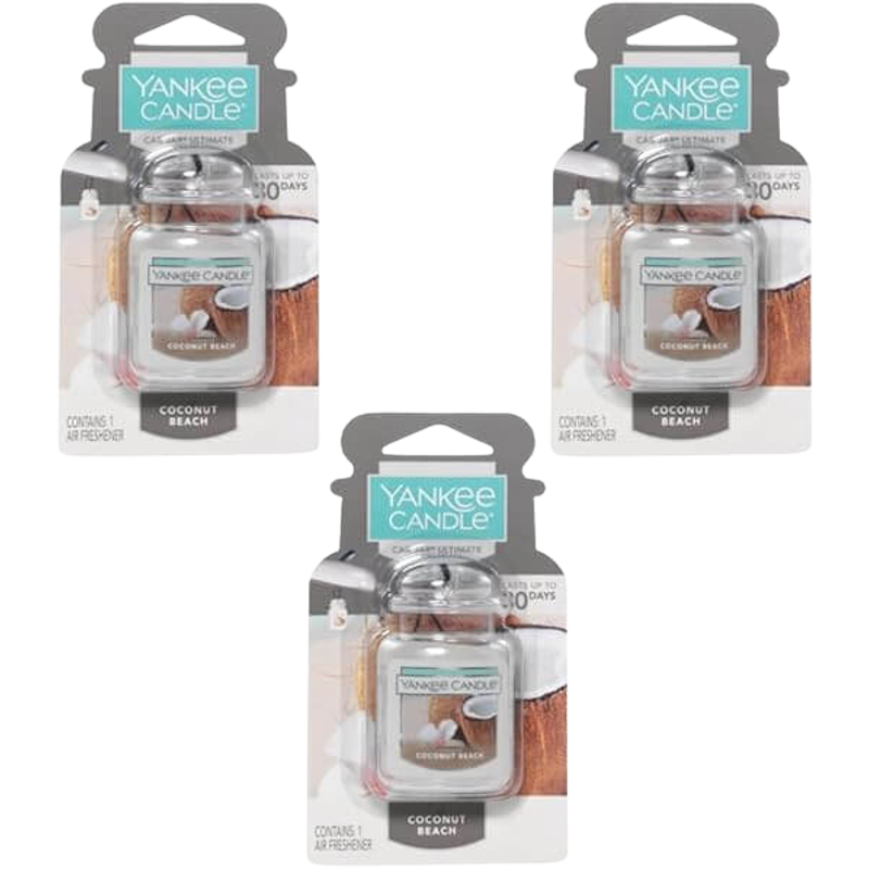 Car Air Fresheners, Ultimate 3-pack Hanging Car Jar (Coconut Beach)