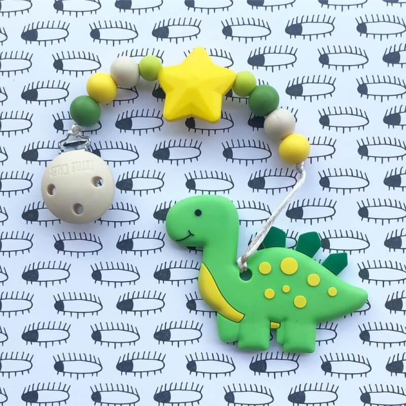 Little Caleb 牙膠和奶嘴夾- 可愛恐龍- 綠色• Baby Central Hong Kong