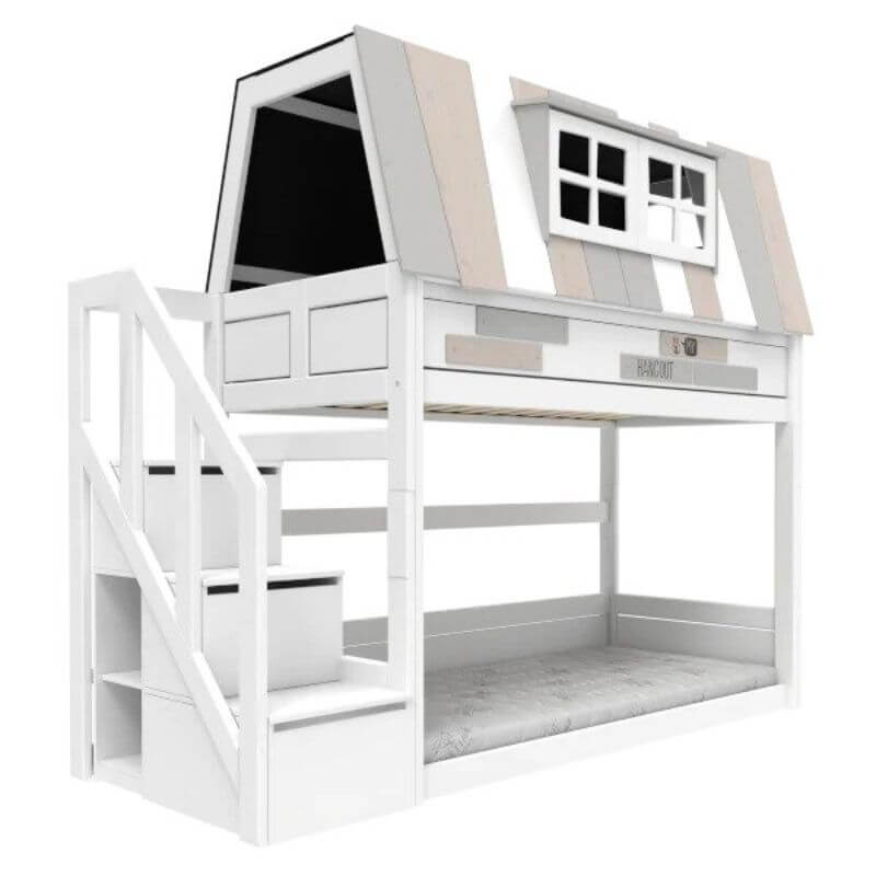 Whitewashed bunk beds top