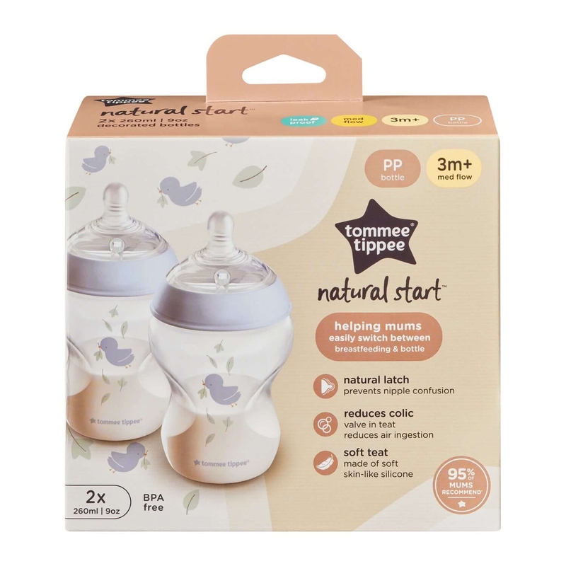 Natural Start Decor PP Bottle with M Teat 260ml (2 Pack)