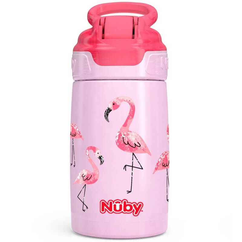Nuby Thirsty Kids No Spill Flip-It Reflex Stainless Steel Travel Cup or  Water Bottle - 10 Oz - 18+ Months - Pink